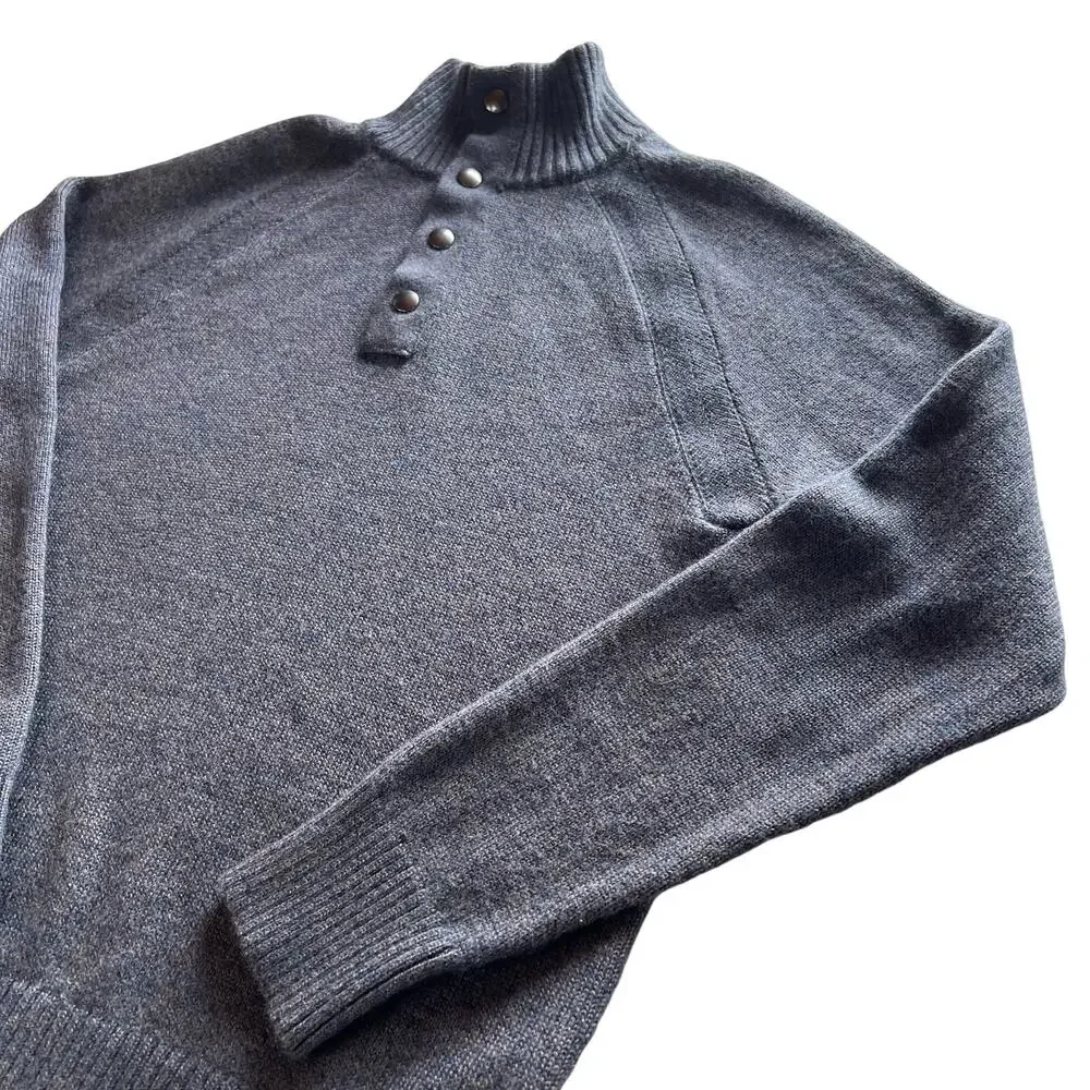 Banana Republic Extra Fine Merino Wool Blend Sweater Mens M 1/4 Snap Gray Blue